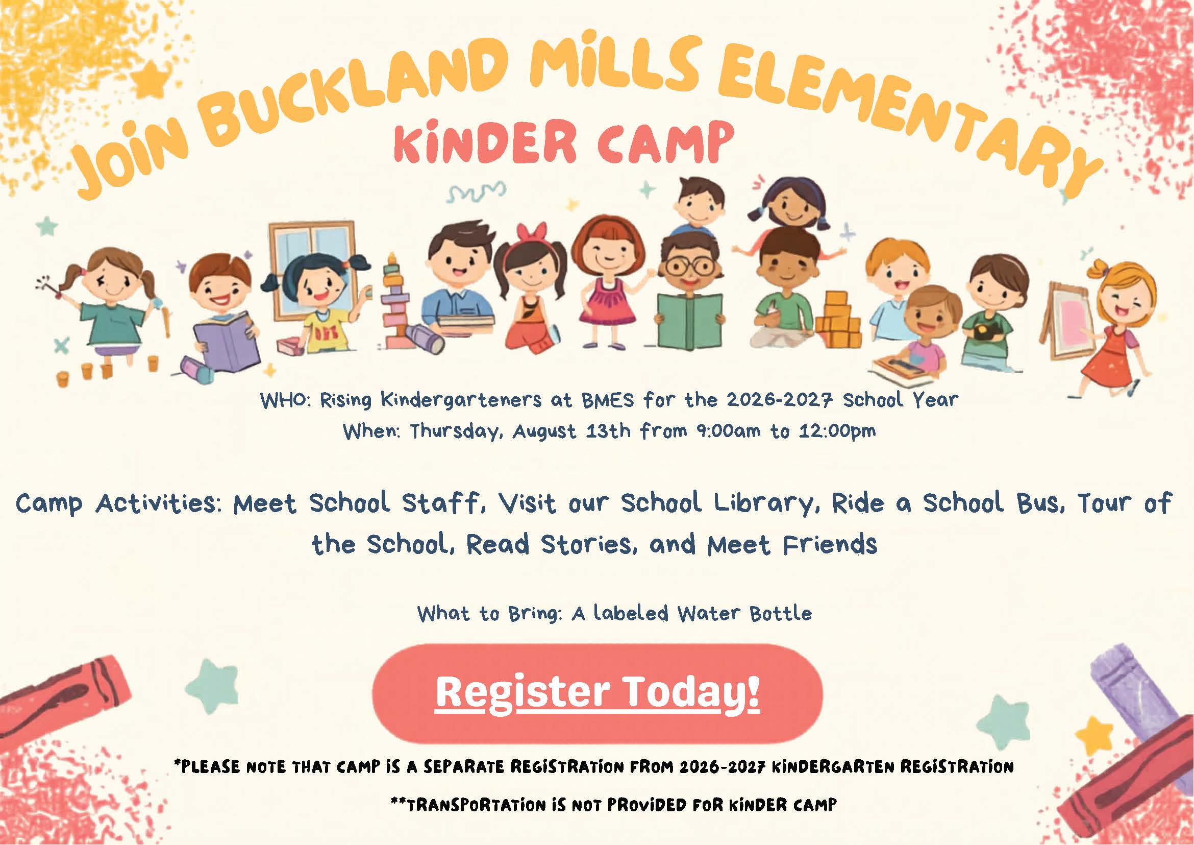 Kindergarten Camp information flyer