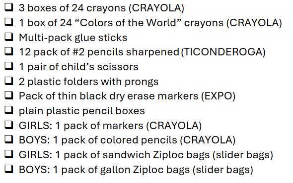 First grade supply list