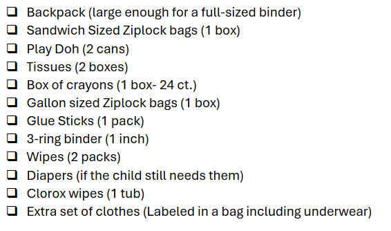 Preschool supplies