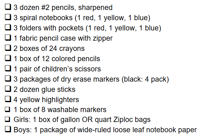 3rd grade supply list