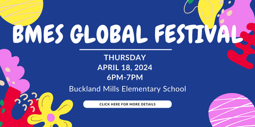 BMES Global festival blue background with designs on the perimeter