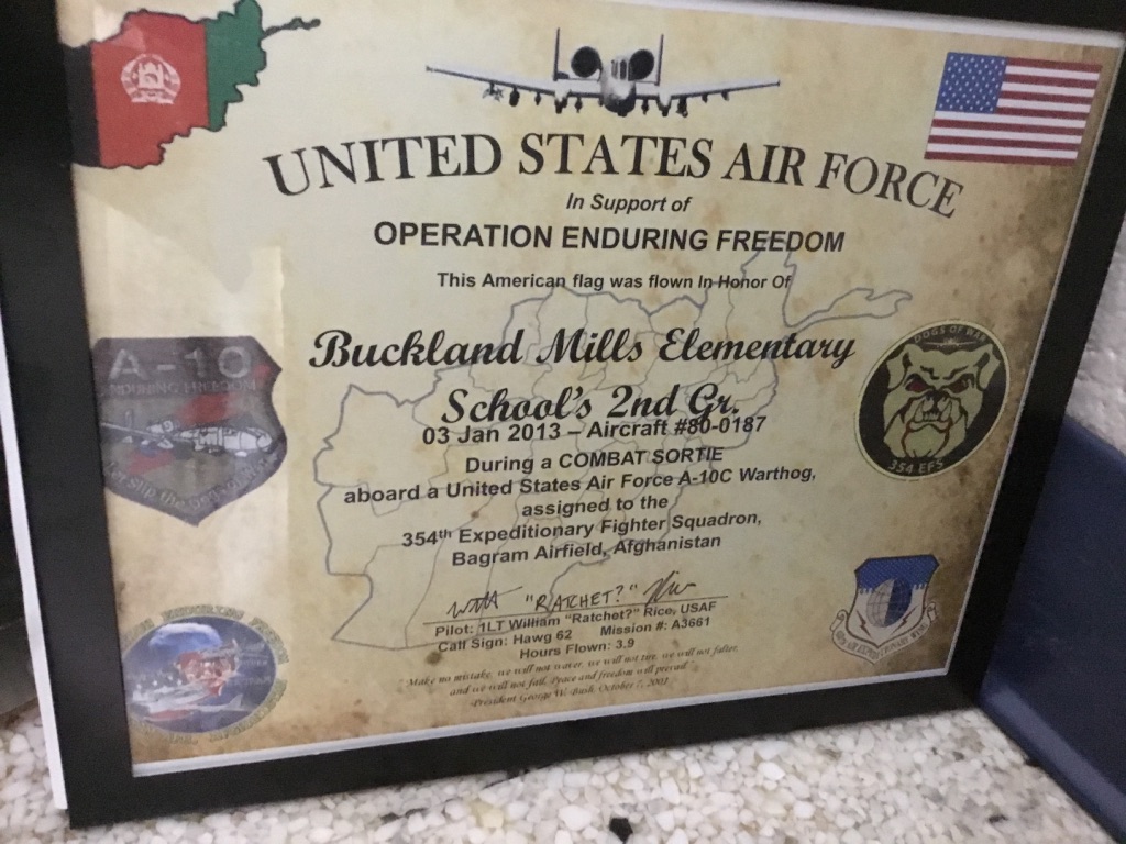 certificate from U.S. Air Force recognizing 2nd grade music video